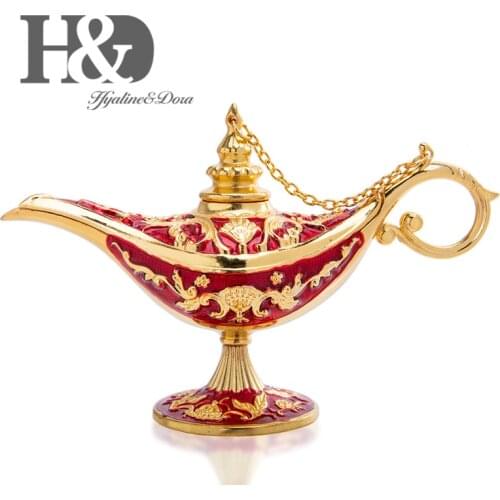H&D Vintage Hand Painted Legend Magic Genie Lamp Pot Trinket Boxes Jewelry Collective Christmas Gift Home Decoration Zinc Alloy