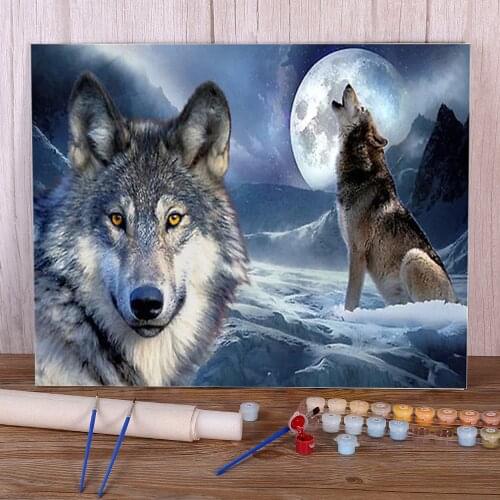 Snow Wolf DIY Painting By Numbers Set Acrylic Paints 40*50 Canvas Painting Home Decoration For Handicraft