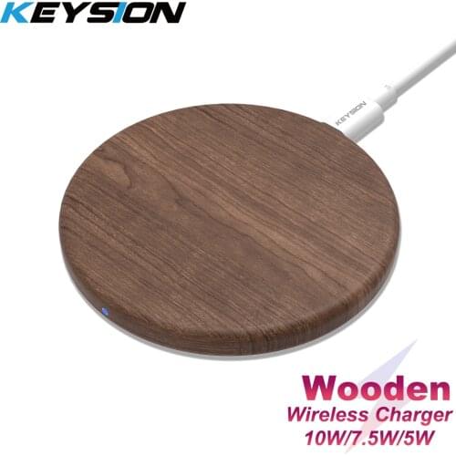 KEYSION 10W Qi Fast Wireless Charger for iPhone 11 Pro XS Max XR 8 Plus Wooden Wireless Charging Pad for Samsung S20 S10 S9 S8