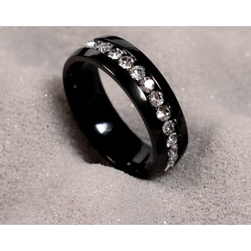 MANGOSKY CZ Crystal wedding Ring Black Titanium Steel Finger Rings for women and Men stainless steel ring promotion discount