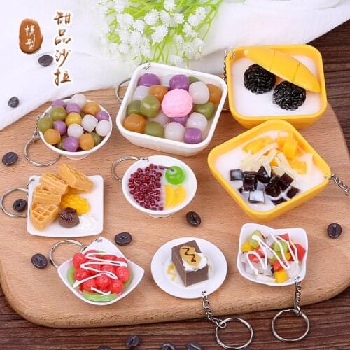 Mini Simulation Plastic Fake Artificial Fruit Salad Cheese Mango Taro Model Party Food Dessert Decoration Props With Keychain