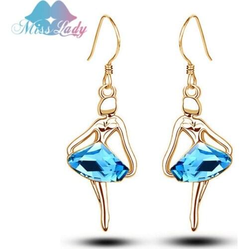 Miss Lady Gold color Rhinestone Crystal design Ballet girl Drop Earrings Fashion Jewelry for women MLY1639E