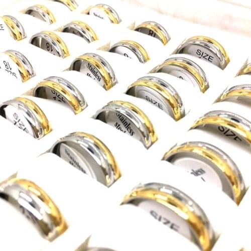 MixMax 36pcs Mens Womens Rings Gold 6mm Polished Stainless Steel Band Jewelry Ring Wholesale Lot