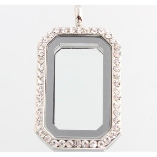 Fashion Fast Shipping Crystal StoneRectangle Alloy With Crystal Floating Glass Locket Magnetic Living Memory Locket Pendant 10ps