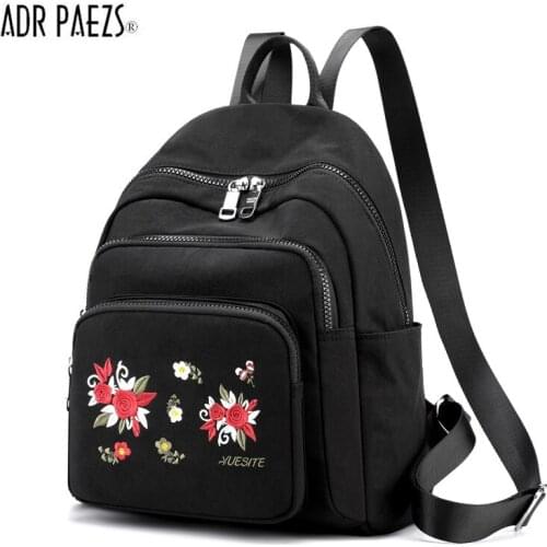 2020Fashion Woman Backpack Waterproof Nylon Floral Embroidered Travel Bags Mochila Feminina Preppy College School Bags Sac A Dos