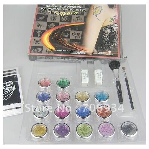 Glitter tattoo kit15 Colors Supply Kit Body Painting Tattoo Deluxe Kit Body Art Kit