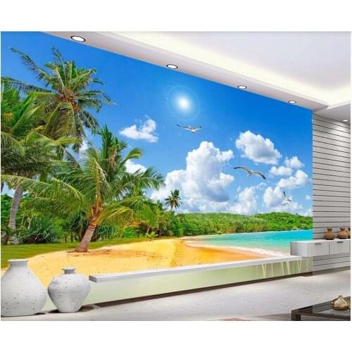 Custom mural wallpaper 3d nature Blue sky sea view coconut tree landscape home decor photo Wallpaper in the living room