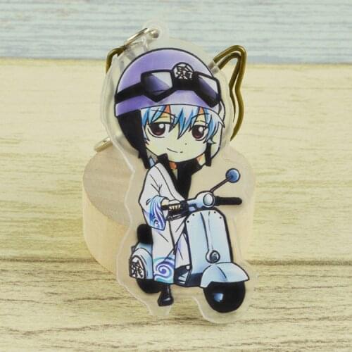 Anime GINTAMA Cosplay Sakata Gintoki Kagura Keychain Double Sided Fashion Cartoon Keyring Key Chain Pendants High Quality