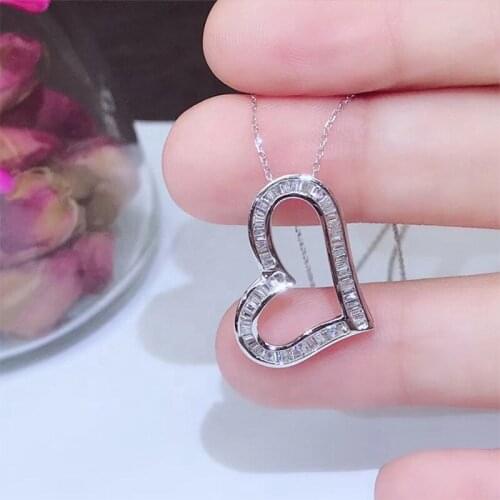 Luxury Female White Crystal Pendant Necklace Charm Silver Color Wedding Necklace For Women Cute Heart Zircon Chain Necklace