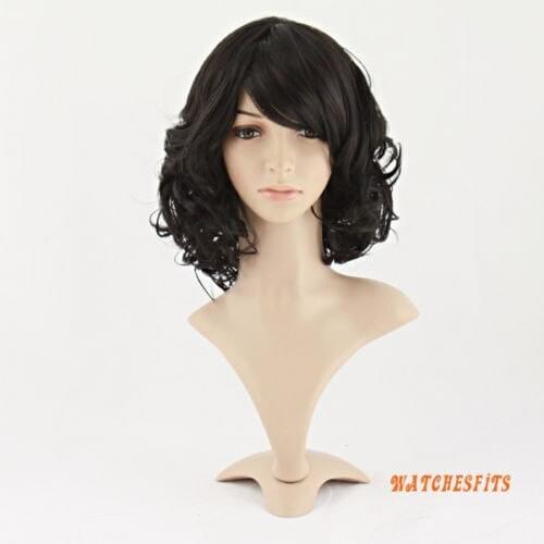 GOOD Express delivery to USA Women Fashion Hot Curly Black Short Wigs full Bangs Cosplay Wig s0256