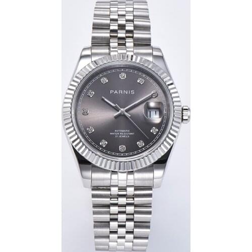 Parnis 39.5mm Top brand luxury Mechanical Watch Stainless Steel strap gray Dial Miyota Movement Automatic Mens Wristwatch