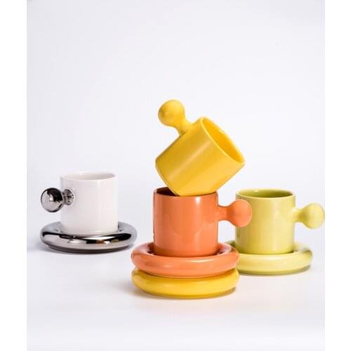 Ins Popular Nordic Drinkware Cute Ceramic Tea Cup And Saucer Set Breakfast Milk Cup Tea Mug Espresso Cups Home Decoration