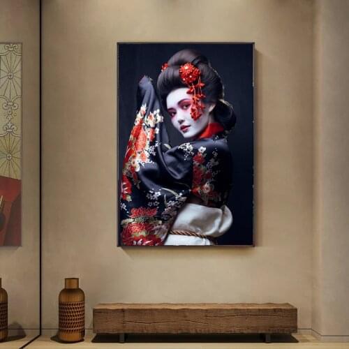 Portrait of Japanese Geisha Canvas Painting Figuer Wall Art Posters and Prints Living Room Frameless