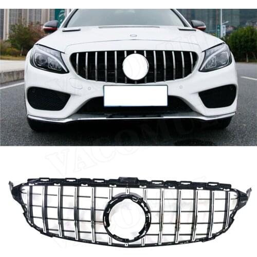 For C Class ABS Front Bumper Mesh Grille for Mercedes Benz W205 C200 C250 C300 C43 2015-2019 GTR Style Grill Not for C63 AMG
