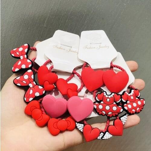 2Pcs Cute Bow Heart shape Hair Accessories Children Rubber Bands Scrunchies Elastic Hair Bands Girls Headwear Decorations Ties