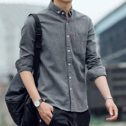 Shirt Mens Long Sleeve New Korean Slim Young Striped Mens Shirt Autumn