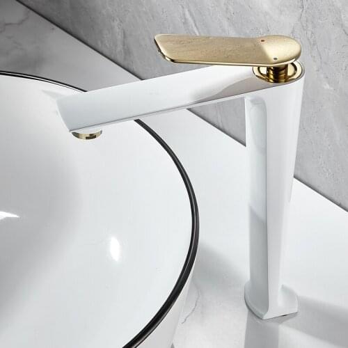 Bathroom White Gold Basin Faucet Hot and Cold Copper Single Lever Water Mixer Crane Sink Mixer Tap Red Black