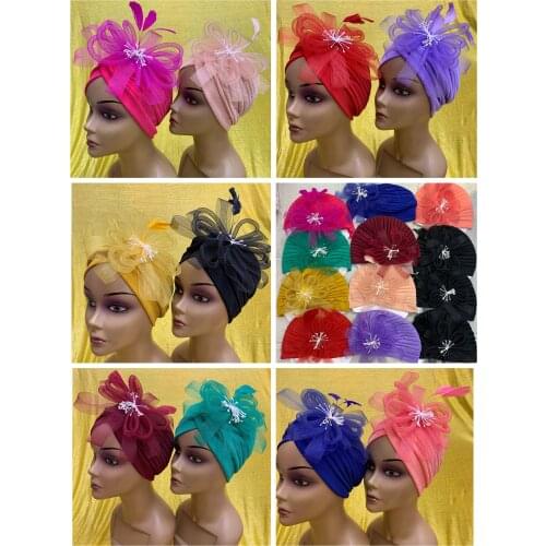 New Headtie Applique design women head wrap african sego headtie nigerian gele ready auto turban hat 12 pics/pack