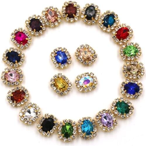 Nail Decorations 6X8mm Oval Shape Crystal Glass Rhinestones Gold Claw Setting Cup Chain Rim Crystal Buckle For Dress/Bags/Shoes