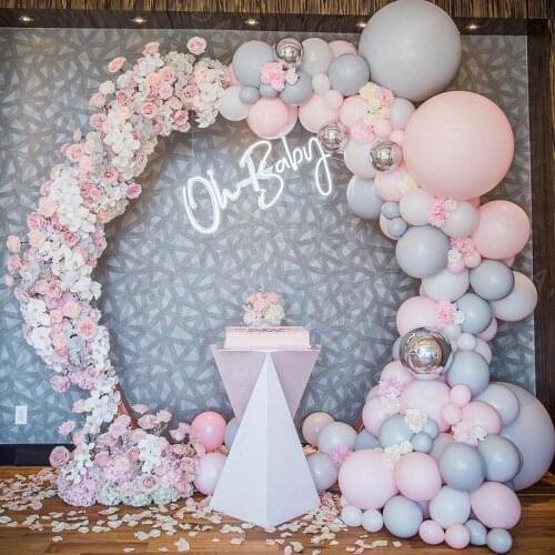 84Pcs Macaron Grey Balloon Arch Garland Kit Chrome Silver Latex Balloons Pink Baby Shower Wedding Party Decorations Globos