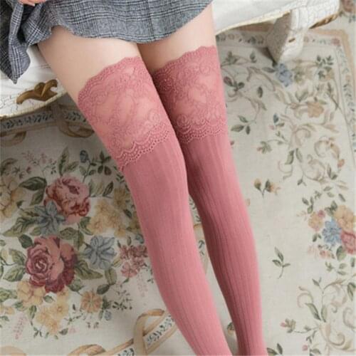 High Elasticity Anti-shedding Vertical Stripes Rib Knit Thigh Stocking for Outdoor