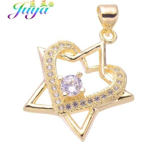 High Quality Jewelry Findings Micro Pave Zircon Pentagram Heart Charm Pendant For Handmade Jewelry Making