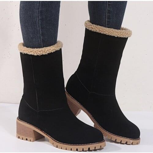 Womens Shoes Snow Boots Ladies Winter Shoes Fashion Flock Warm Boots Ankle Boots Short Bootie Slip-On Outside Shoes
