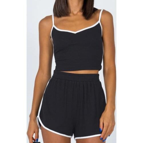 2-piece Set White Border Black Slieeve Tank Tops and Shorts Sets for Women Casual Sports Ladies Tracksuits 2021 Summer New Girls