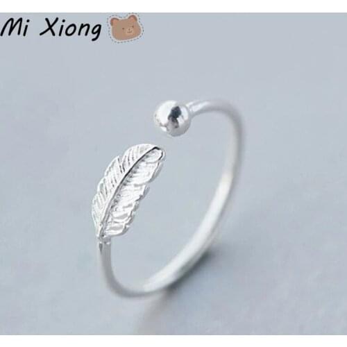 Mi Xiong 925 Sterling Silver Rings for Womens Leaf Opening Luxury Jewelry Engagement Elegant Wedding Party Gift Romantic Classic