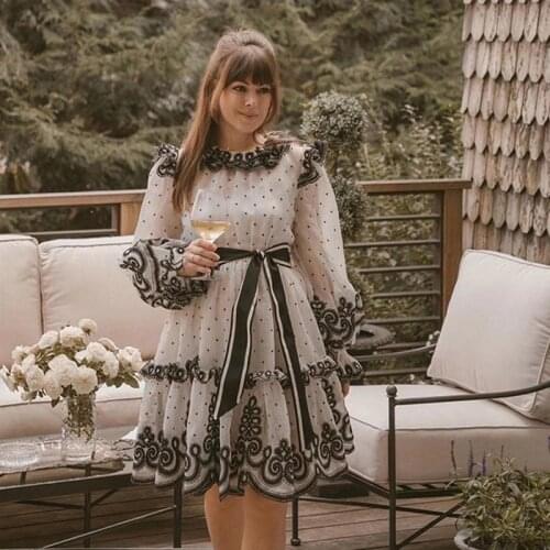 Spring Woman Dress 2021 Summer New Fashiion Vintage Embroidery Floral Ruffles Lantern Sleeve Elegant Party Dresses High Quality