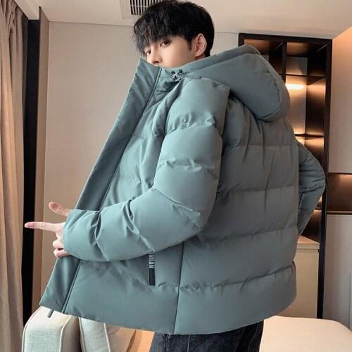 Winter Mens Tooling Style Jacket Solid Color Loose Thick Hooded Cotton Coat Jacket Casual Fashion Warm Male Jacket