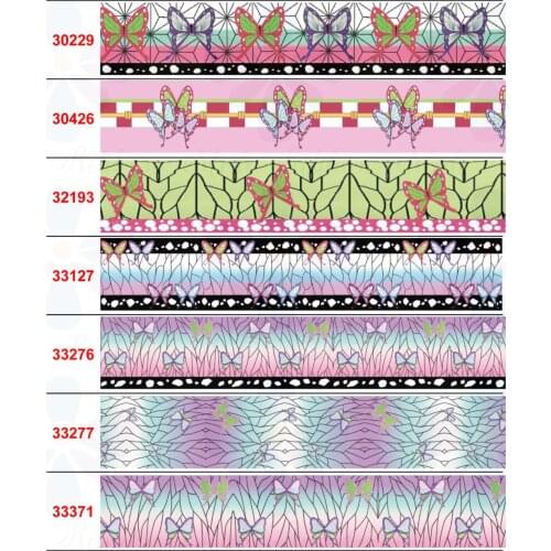 16mm-75mm Japanese Cartoon Ghost Series 1 Butterfly Print Grosgrain/Elastic Ribbon Lattice Stripe DIY Bow 50 Yards/Roll