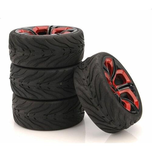 4Pcs 1/10 Rubber Flat Tire Wheel Rims P8NKR Fit HSP HPI 1:10 On-Road RC Racing Car