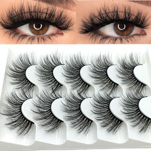 5Pairs 3D Effect Faux Mink False Eyelashes Cruelty-free Fake EyeLashes Handmade Thick Long Fluffy Eye Cosmetic Tools