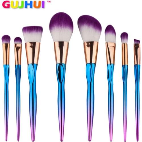 8pcs/ Set Metal Makeup Brushes Cosmetic Face Foundation Power Eyeshadow Blush Make Up Brush Kit Maquiagem Concealer Cotton Pad