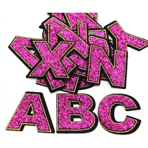 A-Z 26 English Pink Sequined Alphabet Letter Mixed Iron On Patch For Clothing Name Diy Badge Sticker For Clothes Bag Pant Shoes