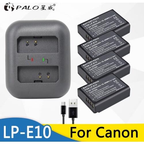 Palo 4pcs 2200mAh LP-E10 LP E10 LPE10 Rechargeable Camera Battery + USB Dual Charger For Canon 1100D 1200D Rebel T3 T5 KISS X50