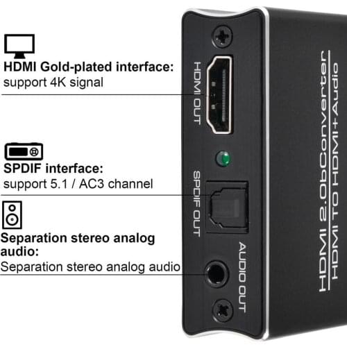 Audio Extractor Splitter Switcher HDMI To HDMI Audio Converter 4K/30Hz 1080P 3.5mm+SPDIF HDMI 2.0For PS5 4 PC Laptops HD Player