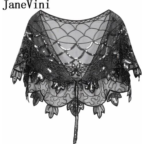 JaneVini Shiny Sequined Bridal Wrap Evening Women Short Top Bolero Sequin Cardigan Beading Lace-Up Bride Wedding Coat Jackets