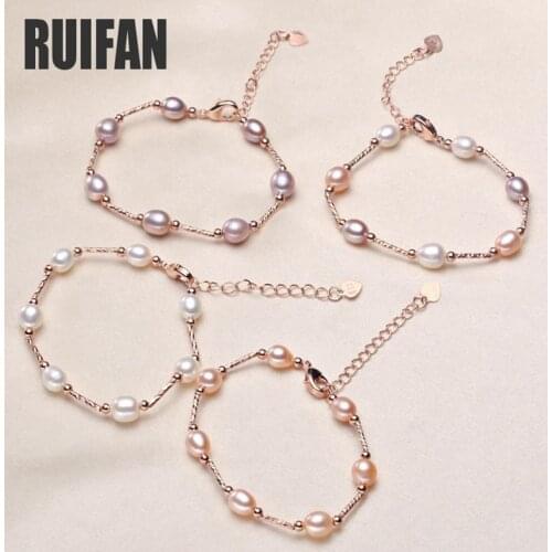7-8mm Irregular Natural Freshwater Pearls Rose Gold Color Womens Bracelet Purple/White/Pink/Multi Fashion Jewerly Female YBR129
