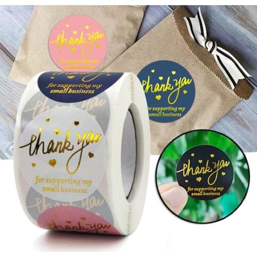 Bronzing Thank You Stickers Roll Colorful 500-Count Stickers Round for Wedding Birthday Party Favor Holiday Celebration SCVD889