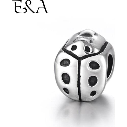 Stainless Steel Beads Ladybird European 5mm Hole Blacken Metal Bead Animal Charms for Bracelet DIY Jewelry Making Supplies