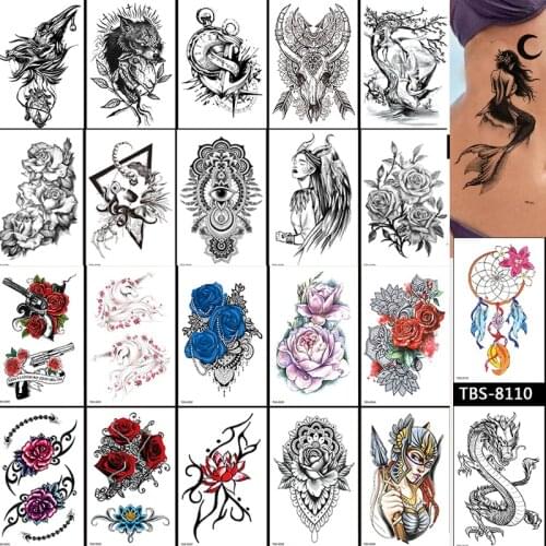 Wolf Snake Skull Tiger Fake Tattoos Arm Chest Neck Body Transfer Fake Tatto Waterproof Temporary Tattoos for Women Man Stickers