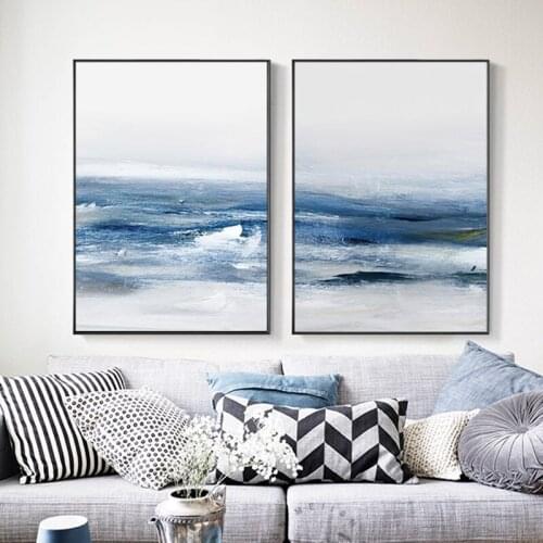 Oil Painting On Canvas Modern Abstract Blue Landscape Poster Nordic Wall Art Interior Decor Pictures for Living Room Bedroom