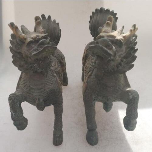 Collection chinese Handmade old bronze Gilt Kirin statue, Home Decoration antique sculpture