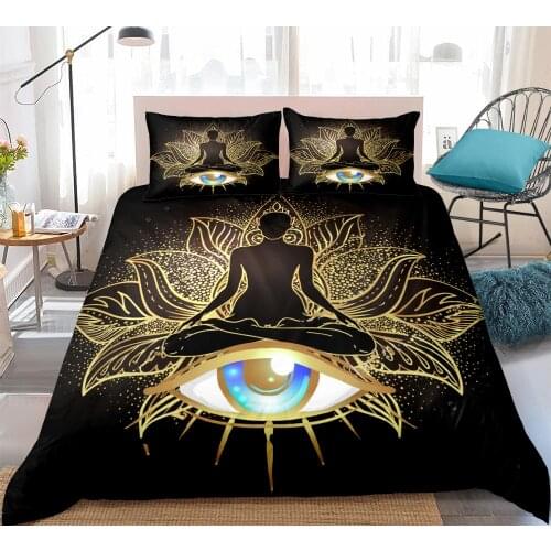 3-piece Mandala Bedding Set Gold Buddha Eye Duvet Cover Set Kids teen Bedclothes Queen Size black bed set Dropship