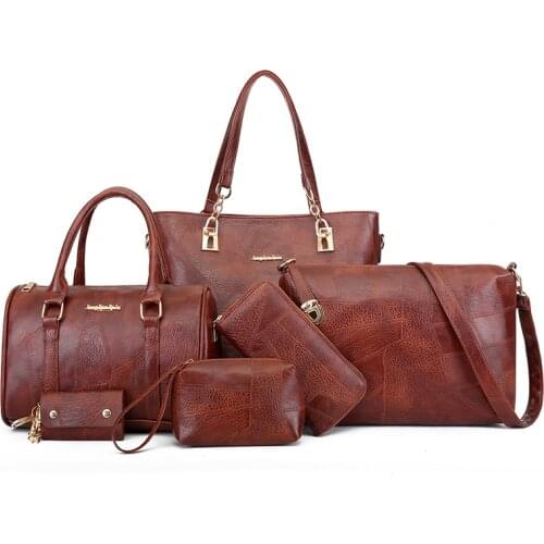 High Quality 6PCS Women Tote Set Fashion Leather Ladies Handbag Elegant Messenger Shoulder Bag Wallet Bags Famous Brand 2021