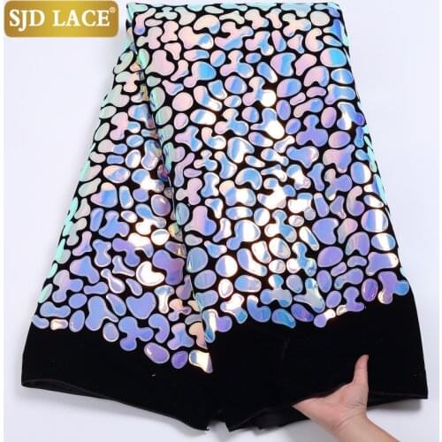 SJD LACE Newest Nigerian Velvet Lace Fabric High Quality Sequins African Lace Fabric Soft Velvet Lace For Wedding Party SewA2226