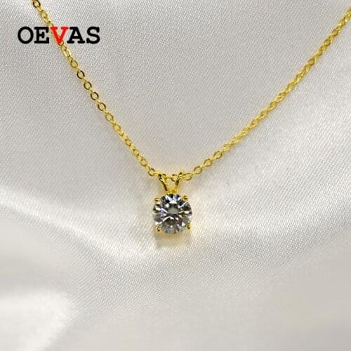 OEVAS Real 1 Carat D Color Moissanite Pendant For Women 18K Gold Plated 100% 925 Sterling Silver Wedding Party Fine Jewelry Gift