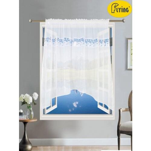 Flying Light Fabric Curtain with Voile and Embroidery Lace For Kitchen Window and Small Window